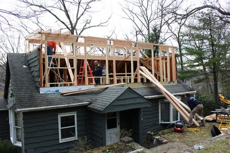 Framing to Raise the Roof Raise Attic Roof, Cape Cod Raised Roof, Raise Roof Remodel, Raised Roof Remodel, Adding Second Story To Garage, Raising The Roof On A House, Shed Roof Addition To House, Raising Roof Height Before And After, Roof Remodels