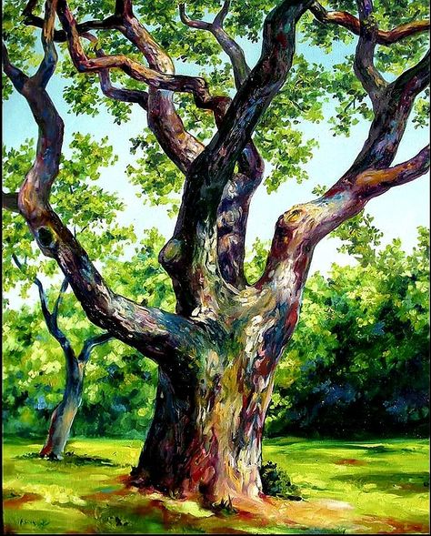 Oak Tree Acrylic Painting, Oak Tree Oil Painting, Tree Stump Painting, Big Tree Painting, Simple Tree Painting, Red Wood Tree, Abstract Trees Painting, Painting A Tree, Oak Tree Painting