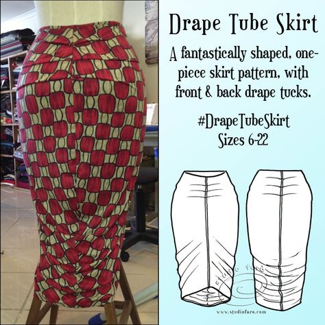 Studio Faro | Skirt Drape, Twist Pattern, Tube Skirt, Twist Top, Skirt Patterns Sewing, Block Dress, Sewing Skirts, Pattern Drafting, Skirt Pattern