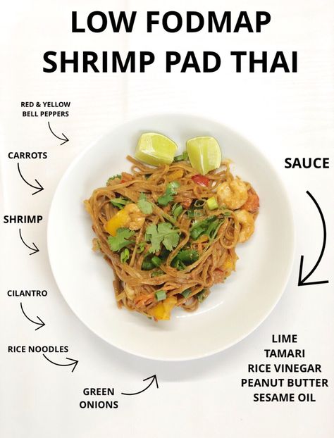 Low Fodmap Soba Noodle Recipe, Low Fodmap Rice Noodle Recipes, Low Fodmap Noodles, Low Fodmap Pad Thai, Low Fodmap Sauces, Low Fodmap Dinner Recipes, Low Fodmap Breakfast, Pad Thai Ingredients, Fodmap Food List