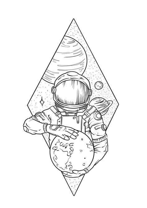 Astronaut Art Drawing, Spaceman Drawing, Cool Space Tattoos, Astronaut Aesthetic, Outer Space Drawing, Astronaut Drawing, Sick Drawings, Avatar Tattoo, Space Tattoos