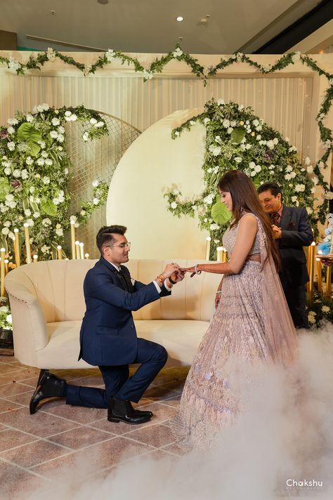 #ringceremony #wedding #engagement #indianwedding #ring #indianbride #weddingphotography #rings #bride #love #shaadi #engagementring #photography #wedmegood #shaadisaga #weddingbells #engagementphotos #couplegoals #indianweddings #bigfatindianwedding #weddings #weddingsutra #uttarakhand #weddingdecor #sikhwedding #sangeet #groom #shaadiseason #weddingseason #chakshuphotography&films Indian Ring Ceremony Photography, Ringceremony Pose, Ring Ceremony Poses, Ring Ceremony Dress Indian, Ring Ceremony Photography, Indian Ring Ceremony, Ring Ceremony Dress, Engagement Dress For Bride Indian, Engagement Portraits Poses