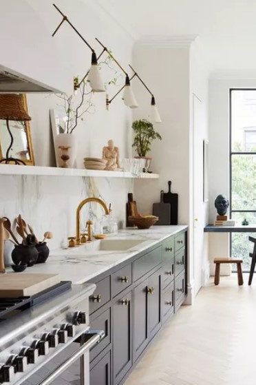 One Wall Kitchen No Window, Kitchen No Upper Cupboards, Kitchens With Low Windows, Tall Window In Kitchen, Small One Sided Kitchen, Kitchen No Windows Ideas, Kitchens With No Windows, Kitchen With No Windows, Kitchen With No Window