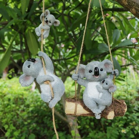 Swinging Koala Fairy Garden Ornament 🐨 #gardendecor #fairygarden #freeshipping #onlineshopping Garden Fairies Figurines, Fairy Garden Ornaments, Garden Figurines, Outdoor Trees, Bear Figurine, Tree Sculpture, Animal Statues, Estilo Art Deco, Garden Ornaments