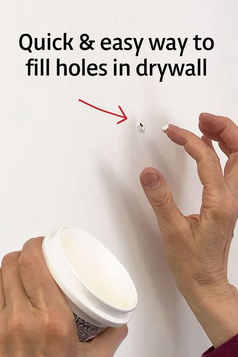 person using drywall spackle on tip of finger to repair a picture hanging hole in drywall Fill Nail Holes In Wall, Filling Nail Holes In Wall, How To Fill In Nail Holes In Walls, How To Cover Nail Holes In Wall, Fill Holes In Walls Diy, Patch Holes In Wall, How To Cover Holes In Wall, Hole In Wall Repair, Fix Hole In Wall