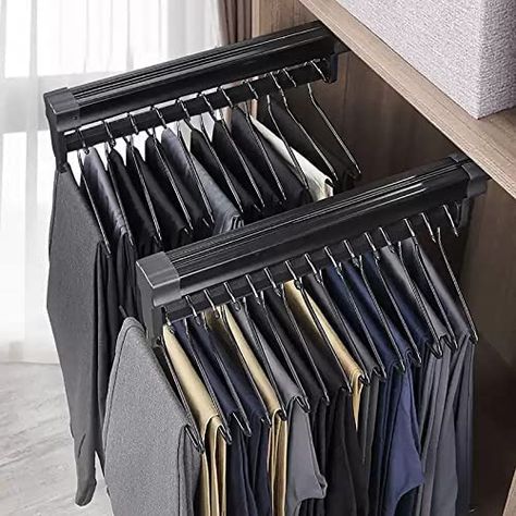 Pull Out Clothes Hanger Rail Rack, Adjustable Heavy Duty Steel Clothes Storage Hanger Rack Bar for Wardrobe (Black 447mm) : Amazon.co.uk: Home & Kitchen Pull Out Hanger Wardrobe, Clothes Hanger Storage, Pant Storage, Jacket Hanger, Pants Hangers, Closet Clutter, Closet Hangers, Closet Rack, Wardrobe Black