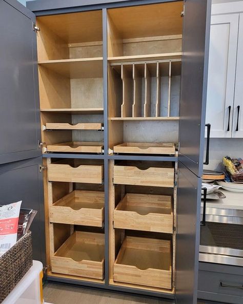 INSIDE Interior Design Co-Op on Instagram: “Check out this amazing pantry we outfitted with roll out trays and tray dividers today!! 🤩 Amazing install work from our new permanent…” Dining Room Pantry Ideas, Closet Into Pantry, Inside Interior Design, Dining Pantry, Dish Pantry, Amazing Pantry, Kitchen Keeping Room, Building Kitchen, Moms Kitchen