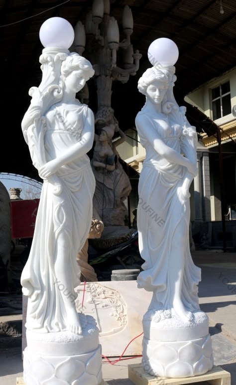 100%hand carved marble lamp statue for sale Angelic Goddess, Heavenly Sky, Hollywood Dream, Architecture Art Nouveau, Statues Art, Marble Carving, Garden Pond Design, Rim Light, Concrete Statues