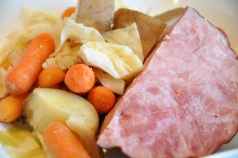 Crock Pot New England Boiled Dinner - Get Crocked Ham Boiled Dinner, New England Boiled Dinner, Ham Potatoes, Boneless Ham, England Recipes, Ham And Cabbage, Boiled Ham, Boiled Dinner, Ham Dinner