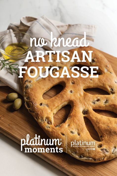 No Knead Artisan Fougasse No Knead Artisan Bread, Fermentation Station, Cornbread Biscuits, Italian Entrees, Red Star Yeast, Danish Dough, Artisan Breads, Hot Cross Buns, No Knead