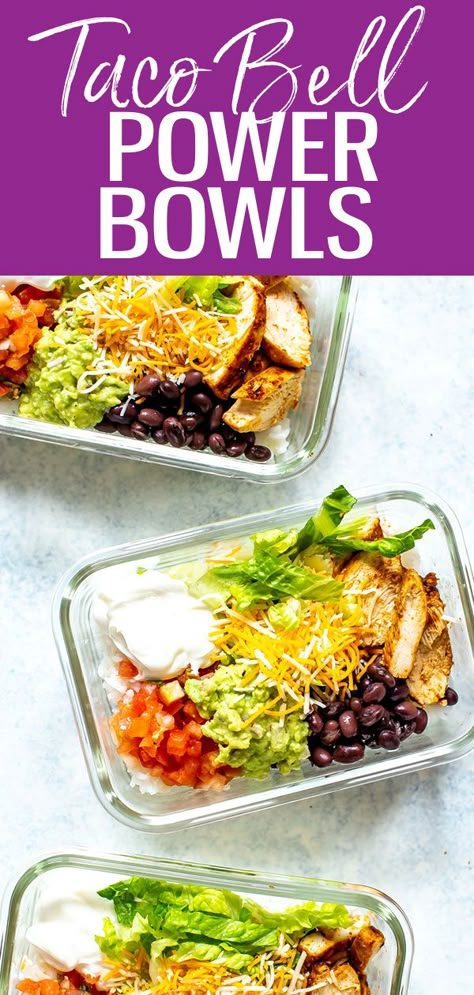 Taco Bell Power Bowl Taco Bell Meal Prep, Clean Eating Taco Bowl, Power Bowl Recipe Taco Bell, Taco Bowls Healthy Low Carb, Mexican Lunch Bowls, Copycat Taco Bell Power Bowl, Taco Salad Bowls Meal Prep, Low Calorie Power Bowl Recipes, Easy Power Bowl Recipe