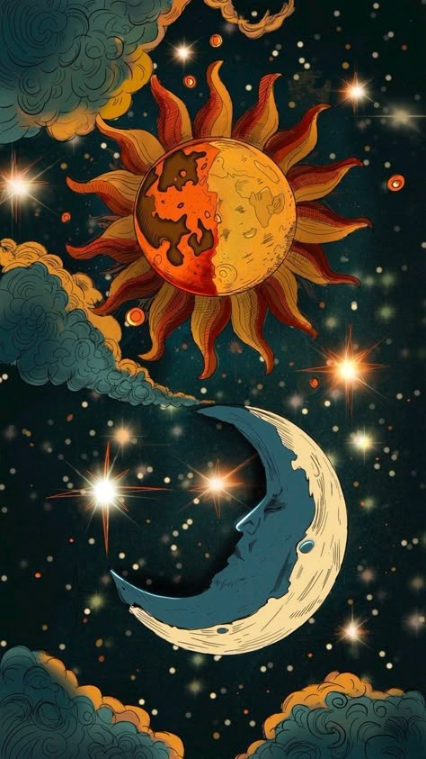 The Sun And Moon Aesthetic, Moon And Sun Wallpaper Aesthetic, Sun And Moon Art Aesthetic, Sun And Moon Wallpaper Aesthetic, Aesthetic Sun Wallpaper, Sun Phone Wallpaper, Sun Moon Stars Wallpaper, Wallpaper Moon And Stars, Moon Sun Aesthetic