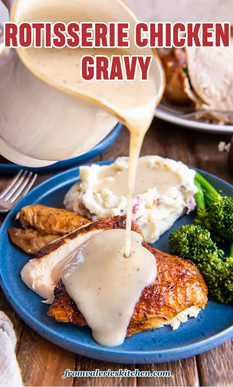 How To Make Gravy From Rotisserie Chicken, Rotisserie Chicken Gravy, Chicken Gravy From Drippings, Garlic Gravy Recipe, Quick Gravy, Volume Eating, Turkey Dinners, Costco Rotisserie Chicken, Chicken Gravy Recipe