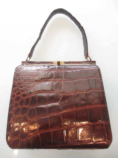 Vintage 1960s Faux Alligator Handbag by MemphisNanney on Etsy Alligator Handbags, Crocodile Handbags, Leather Frame, Brass Trim, Alligator Crocodile, Crocodile Bags, Leather Frames, Vintage Purses, Hand Strap