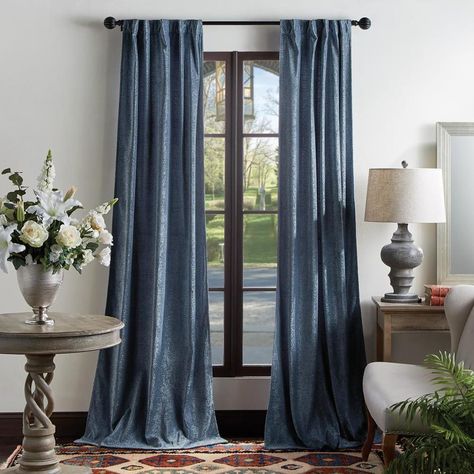 Blue Curtains Living Room, Navy Curtains, Chenille Curtains, Cottagecore Living, Traditional Windows, Tab Curtains, Blue Curtains, Grey Panels, Curtains Living