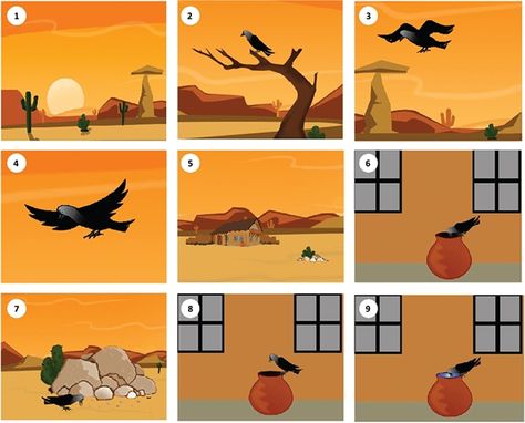 Thirsty Crow - 2D Animated Story on Behance Thirsty Crow Story Pictures, Crow Story, Story Sequencing Pictures, Thirsty Crow, Picture Story Writing, Indrajal Comics, Picture Story For Kids, Story Animation, Crow Pictures