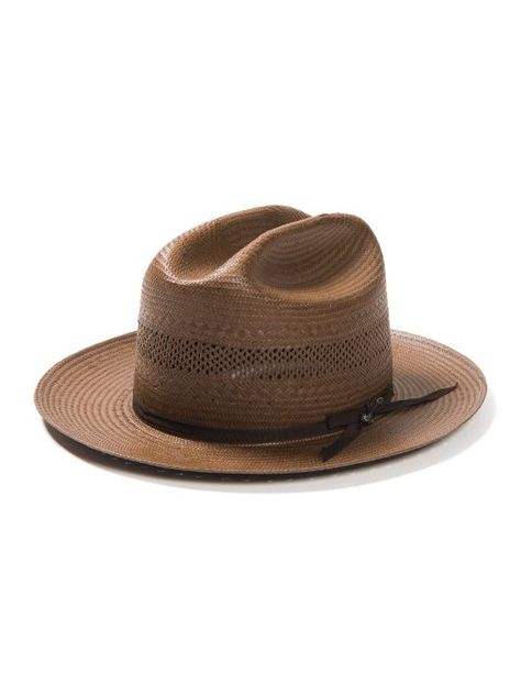 The Stetson Open Road Vented Straw Cowboy Hat evolves with two rich color offerings of chocolate and cognac. Structured with a cattleman crown and all around vent, this firm finish straw offers a stylish alternative to the average straw hat. Shantung Straw, Made in U.S.A. Brim: 2 3/4", Crown: 4". Stetson Open Road, Man Hats, Mens Summer Hats, Mens Dress Hats, Custom Cowboy Hats, Hats Summer, Fedora Hat Men, Mens Hats, Straw Cowboy Hat