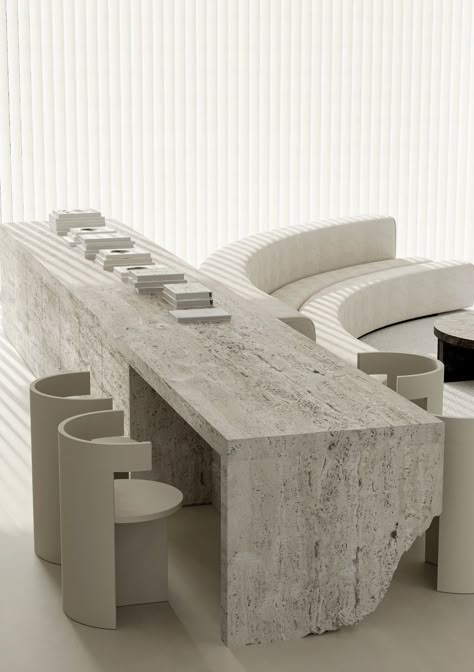 Stone Bar Table, Loft Aesthetic, Bar Counter Design, Beauty Salon Furniture, Stone Bar, White Interior Design, Concrete Furniture, Counter Design, Bar Designs