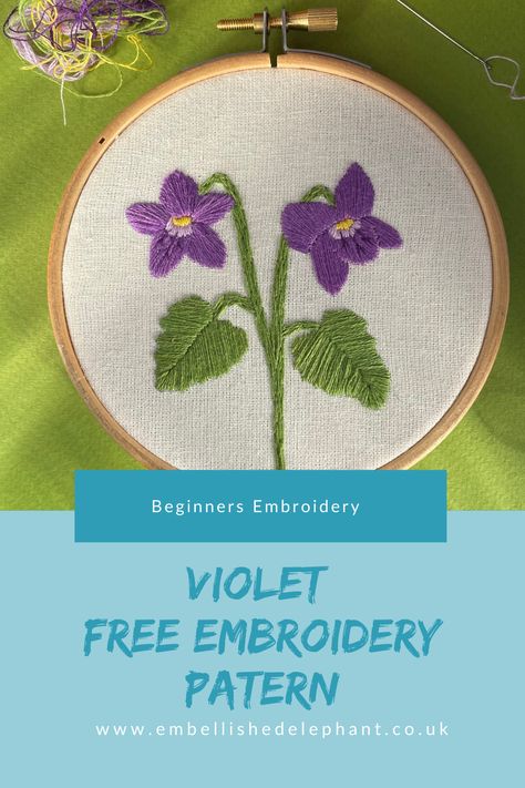 Violet is one of those flowers that you can spot in the woodland or in the flowerbeds dotted around where you live. I wanted to add Violets to the collection of embroidery patterns as it is the birth flower for February and has a special place in my heart for this reason. Violet Embroidery, Embroidery Lessons, Hand Embroidery Projects, Learn Embroidery, Needlework Patterns, Embroidery Patterns Free, Violet Flower, Embroidery For Beginners, Free Embroidery