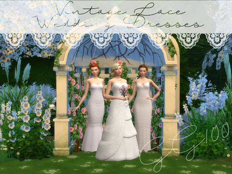 Green_Girly100's Vintage Lace Wedding Dresses Sims 4 Wedding Arch, Sims 4 Wedding Dress Cc, Sims 4 Wedding Dress, Concrete Wedding, Wisteria Wedding, Vintage Lace Weddings, Wedding Barn, Beautiful Wedding Gowns, Lace Wedding Dress Vintage