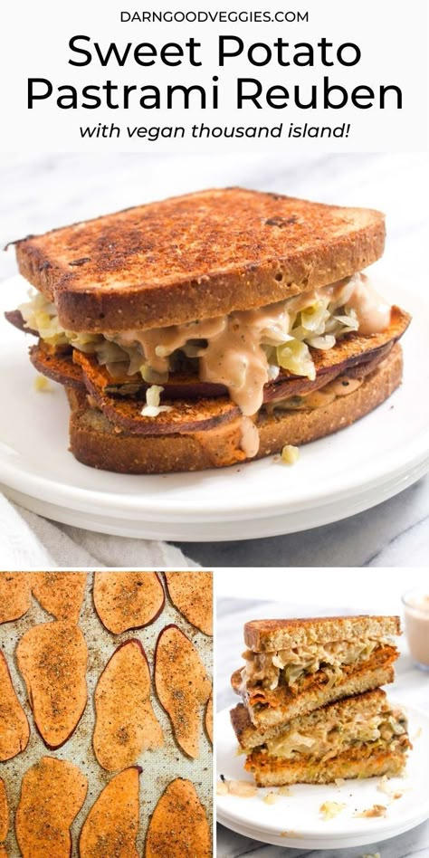 Sauerkraut Sandwich Recipes, Sweet Potato Sandwich, Cold Sandwich Recipes Lunch Ideas, Vegan Fall Sandwich, Persimmon Sandwich, Vegetarian Sandwiches, Vegan Pastrami, Vegan Meal Ideas, Healthy Reuben Sandwich