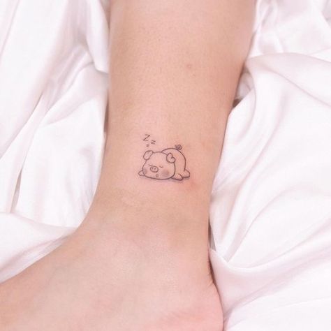 Cute sleeping pig tattoo Mini Pig Tattoo, Pig Tattoo Cute, Piggy Tattoos, Cute Pig Tattoo, Piggy Tattoo, Pig Tattoos, Tattoos Cute, Pig Tattoo, Cute Finger Tattoos