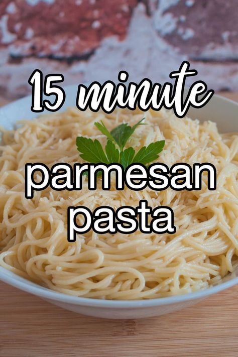 15 Minute Parmesan Pasta - This simple dish is made with your choice of pasta, garlic, olive oil, and lots of fresh Parmesan cheese. | CDKitchen.com Pasta And Parmesan Easy Recipes, Olive Oil And Parmesan Pasta, Parmesan Cheese Pasta, Pasta Salad With Parmesan Cheese, Parmasean Pasta, Parmesan Pasta Recipes, Parmesan Cheese Recipes, Pasta With Parmesan Cheese, Parmesan Pasta Salad