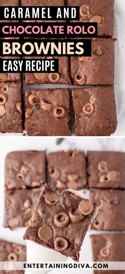 Chocolate And Caramel Rolo Brownies | Party Desserts Rolo Brownies, Brownie Desserts Recipes, Chocolate And Caramel, Jello Shot, Quick Dessert Recipes, Party Food Dessert, Brownie Desserts, Favorite Dessert Recipes, Caramel Chocolate