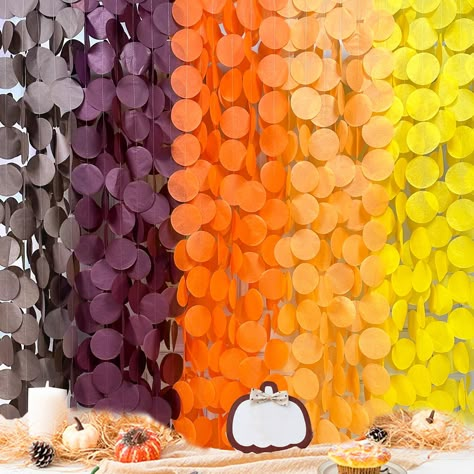 PRICES MAY VARY. 🟠PACKAGE CONTAINS- 15 packs of fall color circle dot party garland banner,each string is 12.8 feet/3.9 meters with 30 pcs polka dots, Total is 58.5 meters/192 feet. 🟤ENVIRONMENTAL MATERIAL-Our orange brown maroon yellow big circle dot streamer garland are made of high quality tissue paper,carefully hand-made and machine-sewn together with thread.durable and reusable.Unroll & unwrap the tissue paper garland carefully. Due to delicate nature of thread, may tangle. 🟡UNIQUE DESIG Soiree Decor, Hanging Streamers, Harvest Party Decorations, Backdrop Garland, Brown Tissue Paper, Thanksgiving Party Decor, Tissue Paper Garlands, Thanksgiving Party Decorations, Fall Backdrops