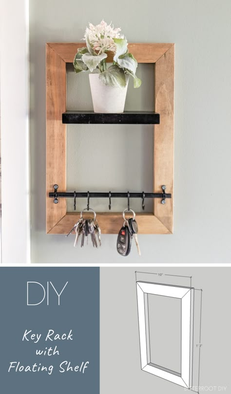 DIY Key Holder | Build a DIY key holder with floating shelf to organize and decorate your entryway. Free plans and tutorial from Bitterroot DIY. Diy Key Holder, Key Holder Diy, Koti Diy, Diy Key, Furniture Cheap, Floating Shelves Diy, Key Rack, Estantes Flotantes, Free Plans