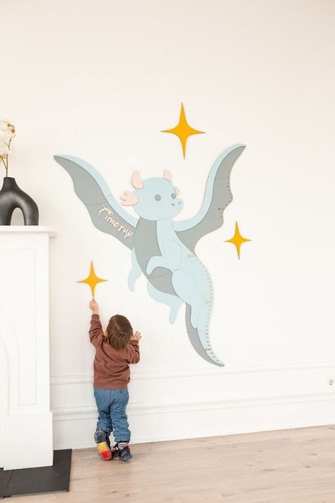 Baby Mobile Dragon Moon and Star Mobile Fairy Tale Nursery - Etsy Wooden Height Chart, Cute Baby Dragon, Dragon Baby Shower, Baby Growth Chart, Wooden Growth Chart, Dragon Nursery, Bright Gifts, Baby Growth, Diy Presents