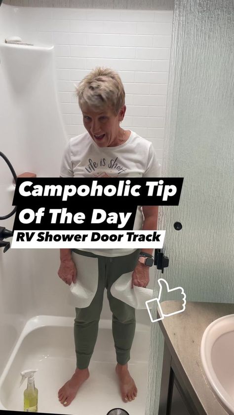 Campoholic Tip of the day! The RV shower door track is nasty! We show you an easy way to get the standing water out of the shower door track and get it cleaned. #thecampoholics #rvhack #rvtips #rvtipsfornewbies #cleaningtips #rvshowerdoor #showerdoortrack #mobilehome #rvlife #rvliving #camperhack #camperlife #traveltrailer #5thwheel #toyhauler #GDRV4Life #momentum | The Campoholics | The Campoholics · Original audio Shower Door Track, Camper Hacks, Rv Hacks, Camper Life, Toy Hauler, Tip Of The Day, Shower Door, Rv Life, Rv Living