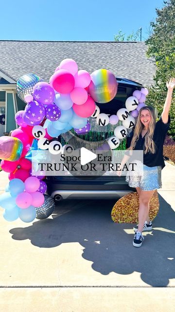 Sierra Miller | Content Creator on Instagram: "If you’re in your spooky era like me, this Halloween trunk or treat set up is for you! 🎃🎤🎶🪩 #OTCPartner @orientaltrading had everything I needed to make my trunk shimmer – mirror balls, friendship bracelets and all! Comment SHOP for links to all the supplies 🔗 #OrientalTrading . . . . . #swiftie #swifties #friendshipbracelets #erastour #trunkortreat #trunkortreat🎃 #trunkortreatideas #swiftieparty #makethefriendshipbracelets #taylorswift #halloween2024" Spooky Era Trunk Or Treat, Trunk Trick Or Treat Ideas, Trunk Or Treat Ideas Taylor Swift, Trunk Or Treat Tips, Eras Tour Trunk Or Treat Ideas, Light Up Trunk Or Treat Ideas, Taylor Swift Themed Trunk Or Treat, Pink Halloween Trunk Or Treat, 90s Trunk Or Treat Ideas