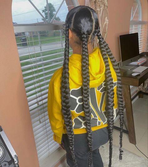 4 jumbo knotless braids Bestie Hairstyles, 4 Jumbo Braids, Miami Fits, Ella Woods, Jumbo Knotless, Weave Hairstyles Braided, Big Braids, Big Box Braids Hairstyles, Beautiful Black Hair