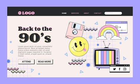 Millennial Branding, 90s Trivia, Login Page Design, Edit Inspiration, Poster Food, Jungle Birthday Party, Happy Birthday Lettering, 90s Party, Landing Page Template