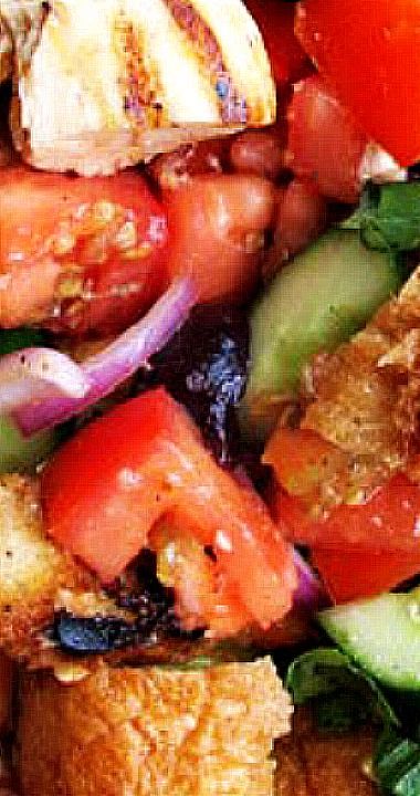 Grilled Chicken Panzanella Salad, Chicken Panzanella Salad, Blueberry Panzanella Salad Pioneer Woman, Chicken Panzanella, Bread On The Grill, Panzanella Salad Recipe, Chicken Paillard, Panzanella Recipe, Italian Meals