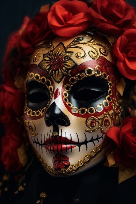 Mexican Mask Art, Spanish Mask, Catrina Mask, Pottery Mask, Day Of The Dead Masks, Cultural Masks, Halloween Makeup Diy Tutorial, Mexican Masks, Sugar Skull Mask