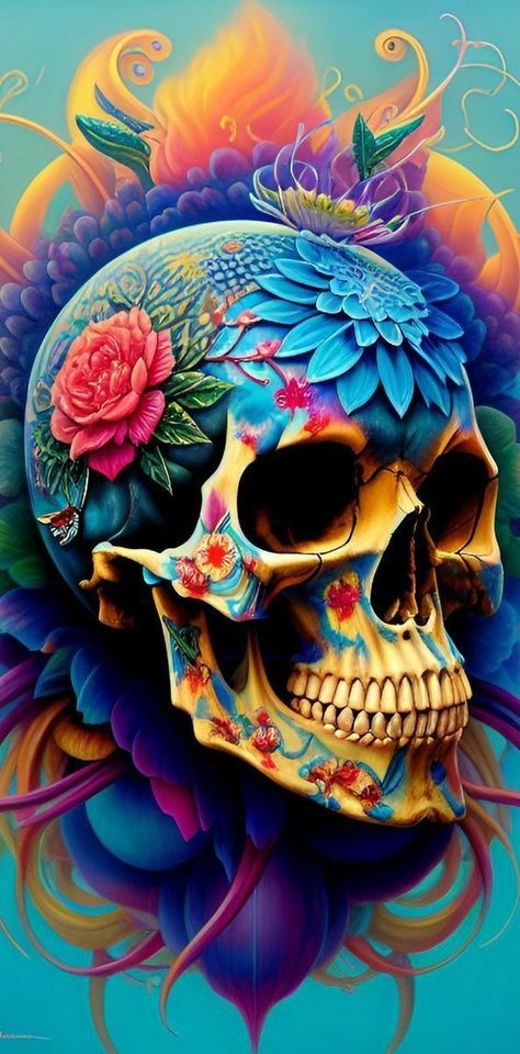 Sugar Skull Wallpaper, Colorful Skull Art, Images Emoji, Sugar Skull Artwork, Diy Skulls, Skull Art Drawing, Skull Pictures, Day Of The Dead Skull, Blue Skulls