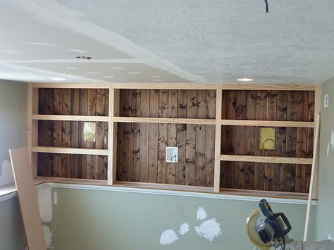 built in shelving above half wall-laundry room......hmmmmm....wonder if I can talk Sam into doing this??? Basement Ledge, Client Office, Half Wall Ideas, Basement Shelving, Wall Ledge, Basement Reno, Half Walls, Basement Living Rooms, Basement Bedroom