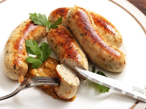 Turkey Weisswurst (White German-Style Sausage With Lemon, Nutmeg, and Parsley) Turkey Sausage Recipes, White Sausage, Costco Chicken, Parsley Recipes, Chicken Sausages, German Sausage, Turkey Tenderloin, Sausage Recipe, Food Lab