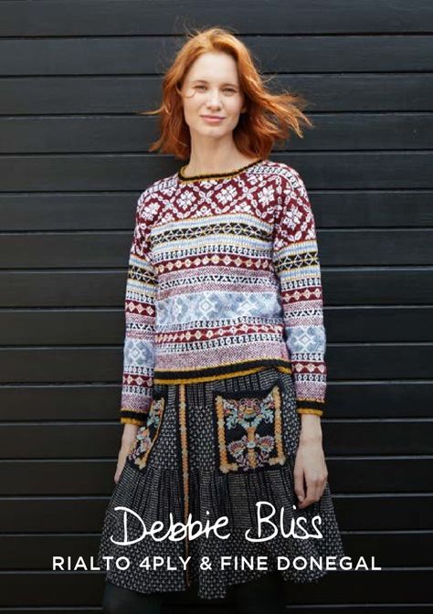 "Krysta Jumper" - Jumper Knitting Pattern For Women in Debbie Bliss Rialto 4ply & Fine Donegal - DB275 Debbie Bliss Patterns, Fair Isle Knitting Patterns, Jumper Knitting Pattern, Fair Isles, Debbie Bliss, Cross Stitch Supplies, Embroidery Cross Stitch, Embroidery Cross, Fair Isle Pattern