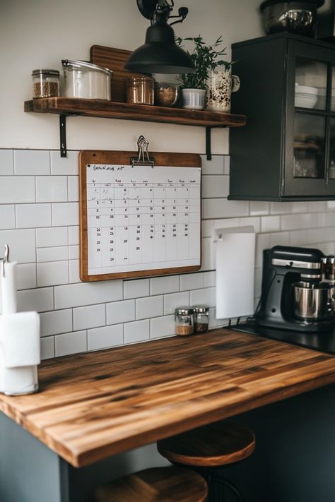 Boost Your Kitchen’s Function With Command Centers :13 Designs - DreamyHomeStyle Kitchen Command Center Desk, Calendar Wall In Kitchen, Calendar Wall Ideas, Blank Wall In Kitchen, Kitchen Calendar Wall, Fill Blank Wall, Wall In Kitchen, Command Center Ideas, Kitchen Command Center