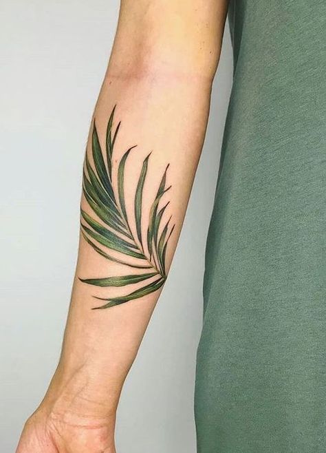 Palm Leaf Back Tattoo, Palm Leaf Tattoos, Palm Frond Tattoos, Green Leaves Tattoo, Palm Branch Tattoo, Plant Leaf Tattoo, Palm Leaf Tattoo, Leaf Tattoo Ideas, Palm Tattoo