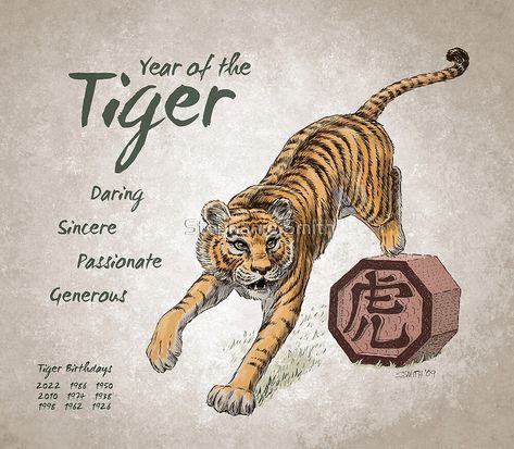 "Year of the Tiger Calendar (white)" by Stephanie Smith | Redbubble Year Of The Tiger Tattoo, Tiger Symbol, Tiger Zodiac, Tiger Sketch, Chinese Tiger, Tiger Birthday, Tattoo Symbols, Tiger Drawing, Symbol Tattoo