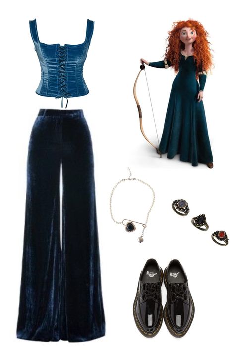 Dark Disney Princess Costume, Merida Aesthetic Outfit, Merida Costume Ideas, Modern Day Disney Princesses Outfits, Merida Inspired Outfits, Disney Character Outfits Women, Merida Halloween Costume, Merida Outfit, Merida Costume