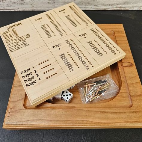 Prototyping a farkle tray with scoreboard #farkle #dice #dicegames Handmade Wooden Boxes, Tile Games, Cribbage Board, Dice Tray, Dice Games, Family Game Night, Tabletop Games, Handmade Wooden, Handmade Shop