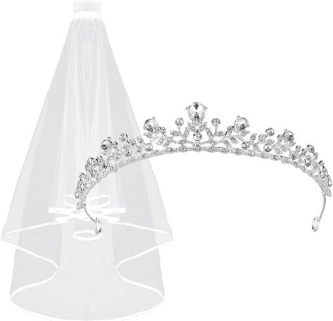 Tiara And Lace Bridal Veil, Crown Wedding Veils Headpieces For Women,... Wedding Veils And Headpieces, Veil Crown, Crown Veil, Wedding Veils Headpieces, Wreath Crown, Lace Veils Bridal, Princess Decorations, Veil Headpiece, Crown Wedding