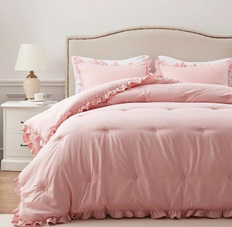 Pink Twin Comforter, Twin Bed Comforter Sets, Twin Bed Comforter, Shabby Chic Bed, Pink Comforter Sets, Ruffle Comforter, Bedding Comforter Sets, Chic Bed, Twin Size Comforter