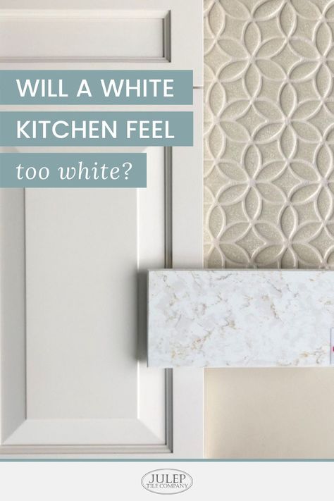 All White Kitchens Shaker, White Or Off White Kitchen Cabinets, White Inlay Kitchen Cabinets, Light Kitchens That Arent White, Completely White Kitchen, All White Kitchen Decorating Ideas, White Countertops Kitchen Backsplash, Classic White Kitchen Backsplash, White Kitchen Cabinets With Off White Walls