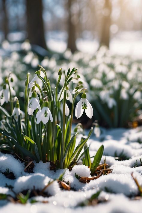 Snowy Spring Aesthetic, Spring Snow Aesthetic, Annabelle Core, Snow In Spring, Winter Into Spring, Snowdrop Flower, Snow Drop, Spring Snow, Snow Drops